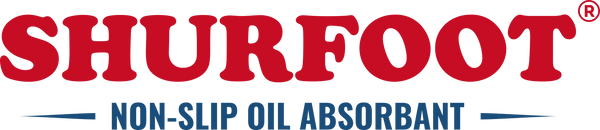 Shurfoot non-slip oil absorbant logo with red text on a white background